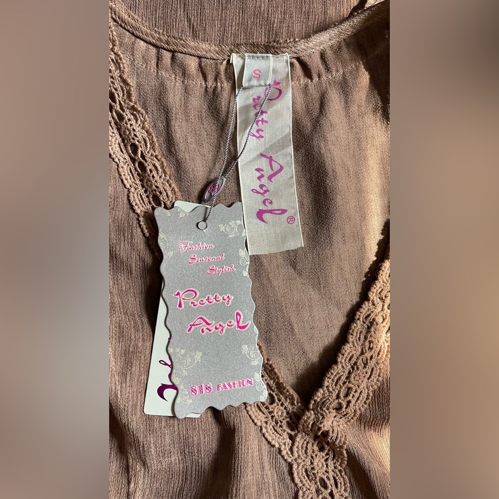 Pretty Angel Linen Blend Lace Trim V-Neck Peplum Top
Sleeveless Brown Sz.S - Picture 4 of 6